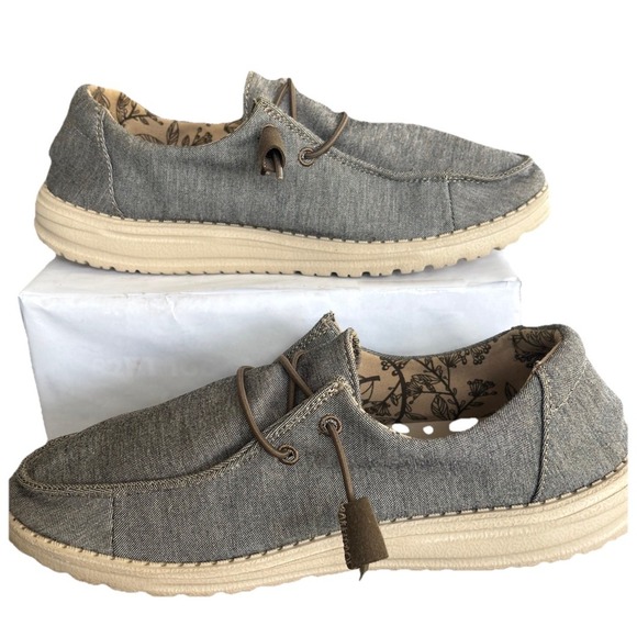 Hey Dude Shoes - Hey Dude Wendy Stretch Steppa Grey Chambray Slip On Loafers Shoes Womens 8